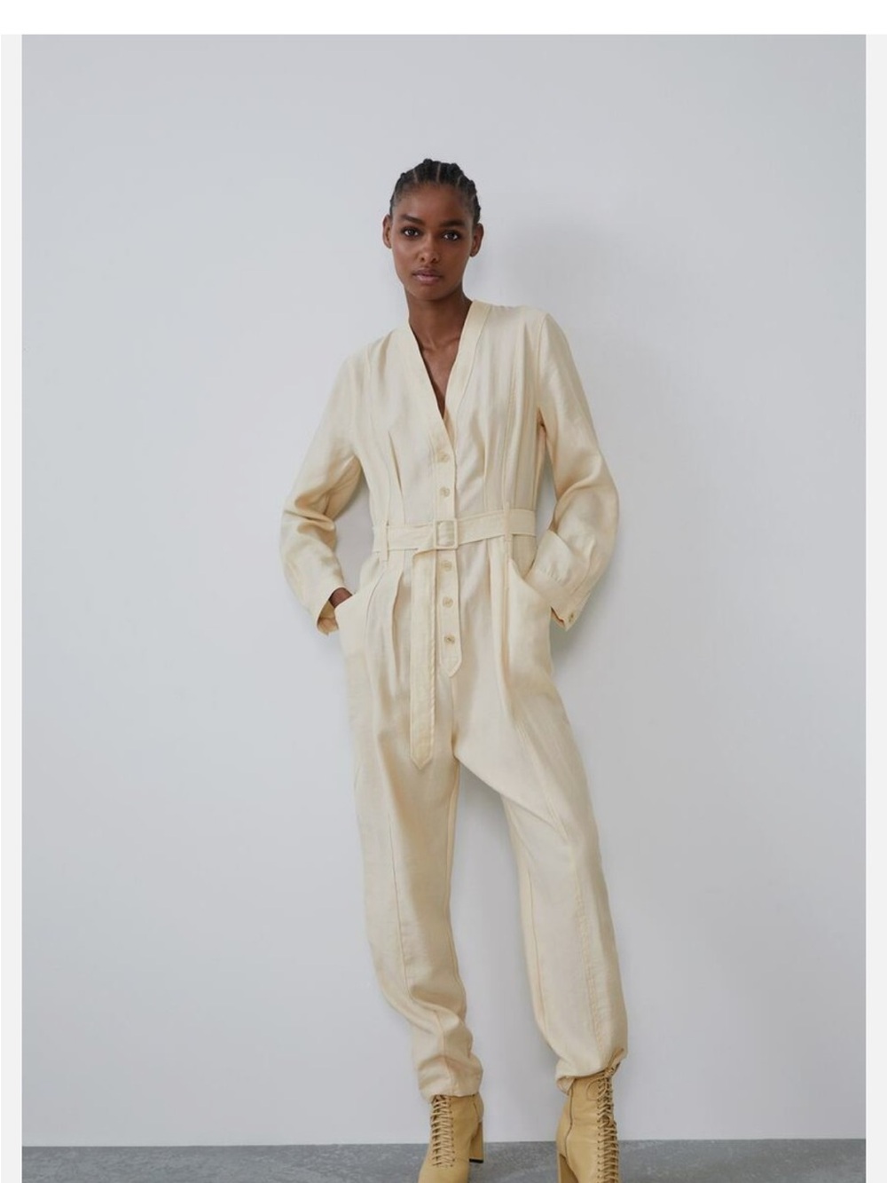 Zara Cream Utility Jumpsuit with Belted Waist - Picture 1 of 10